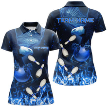 Load image into Gallery viewer, Blue Flame Eagle Bowling Polo, Quarter zip shirts For Women Custom Blue Fire Team Bowling Jerseys NQS8988