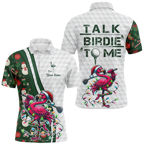 Funny Mens golf polo shirt custom pink flamingo green Christmas golf shirts talk birdie to me NQS8991