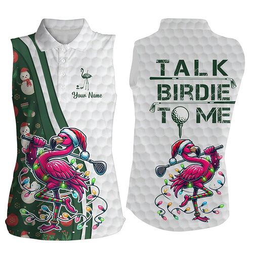 Funny Women sleeveless polo shirts custom pink flamingo green Christmas golf shirts talk birdie to me NQS8991