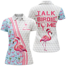 Load image into Gallery viewer, Funny Womens golf polo shirt custom pink flamingo blue Christmas golf shirts talk birdie to me NQS8992