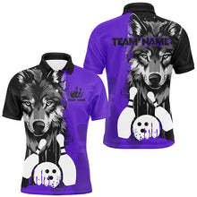 Load image into Gallery viewer, Black and Purple Wolf Bowling Polo, Quarter Zip Shirts For Men Custom Bowling Team League Jerseys NQS8993