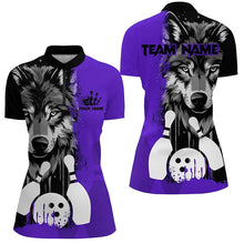 Load image into Gallery viewer, Black and Purple Wolf Bowling Polo, Quarter Zip Shirts For Women Custom Bowling Team League Jerseys NQS8993