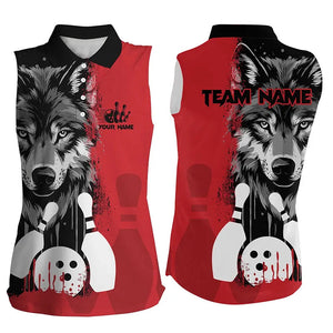 Black and Red Wolf Bowling sleeveless polo Shirts For Women Custom Bowling Team League Jerseys NQS8994