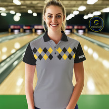 Load image into Gallery viewer, Black &amp; Yellow argyle pattern retro Women Bowling Shirts Custom Bowling and Beer Team Jersey | Gray NQS11095