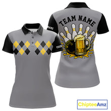 Load image into Gallery viewer, Black &amp; Yellow argyle pattern retro Women Bowling Shirts Custom Bowling and Beer Team Jersey | Gray NQS11095