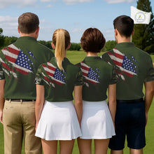 Load image into Gallery viewer, American Flag Green camo Women's Golf polo shirts Custom patriotic golf attire for ladies NQS11289