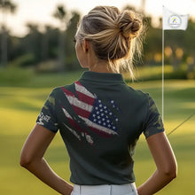 Load image into Gallery viewer, American Flag Green camo Women's Golf polo shirts Custom patriotic golf attire for ladies NQS11289