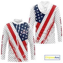 Load image into Gallery viewer, Red, white &amp; blue American Flag Fishing scales pattern Custom patriotic Performance Fishing Shirts NQS11290