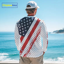 Load image into Gallery viewer, Red, white &amp; blue American Flag Fishing scales pattern Custom patriotic Performance Fishing Shirts NQS11290