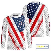 Load image into Gallery viewer, Red, white &amp; blue American Flag Fishing scales pattern Custom patriotic Performance Fishing Shirts NQS11290