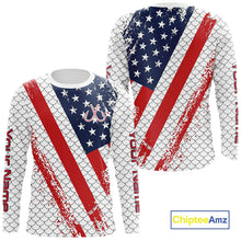 Load image into Gallery viewer, Red, white &amp; blue American Flag Fishing scales pattern Custom patriotic Performance Fishing Shirts NQS11290