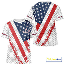 Load image into Gallery viewer, Red, white &amp; blue American Flag Fishing scales pattern Custom patriotic Performance Fishing Shirts NQS11290