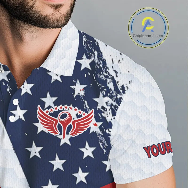Red, white & blue American Flag Mens Golf polo shirts Custom patriotic golf outfit for men NQS11291