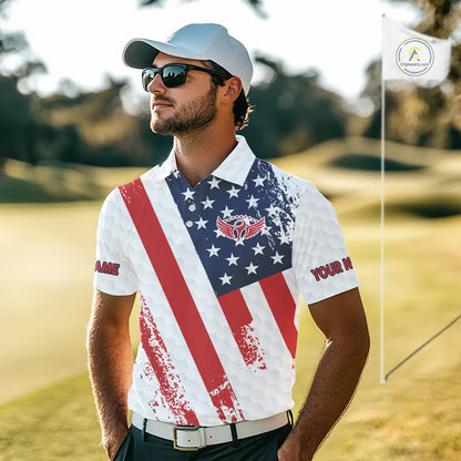 Red, white & blue American Flag Mens Golf polo shirts Custom patriotic golf outfit for men NQS11291
