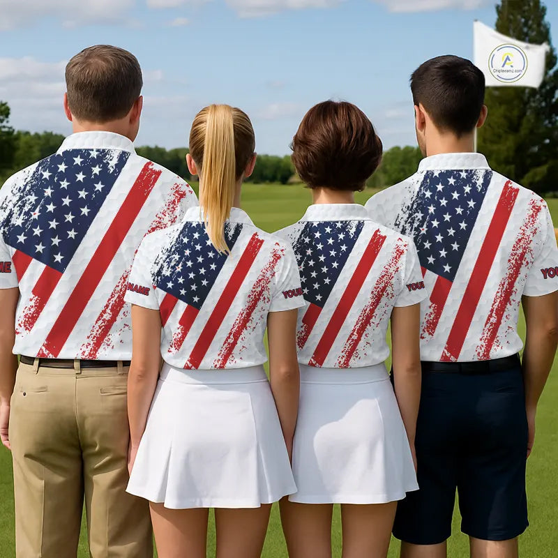 Red, white & blue American Flag Mens Golf polo shirts Custom patriotic golf outfit for men NQS11291