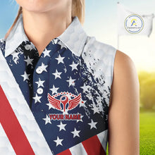 Load image into Gallery viewer, Red, white &amp; blue American Flag Womens Sleeveless polo shirts Custom patriotic golf outfit for ladies NQS11291