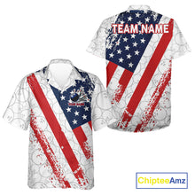 Load image into Gallery viewer, Red, white &amp; blue American Flag Bowling Hawaiian Shirt Custom patriotic Bowling Team Button up shirt NQS11292