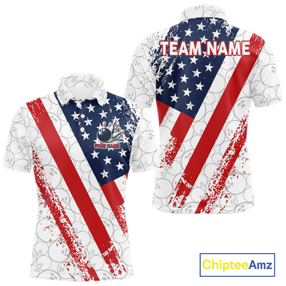 Red, white & blue American Flag Bowling Shirts For Men Custom patriotic Bowling Team Jersey NQS11292