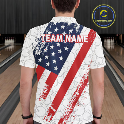 Red, white & blue American Flag Bowling Shirts For Men Custom patriotic Bowling Team Jersey NQS11292
