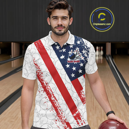 Red, white & blue American Flag Bowling Shirts For Men Custom patriotic Bowling Team Jersey NQS11292
