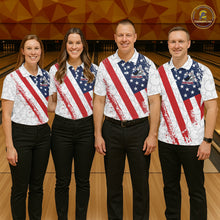 Load image into Gallery viewer, Red, white &amp; blue American Flag Bowling Shirts For Men Custom patriotic Bowling Team Jersey NQS11292
