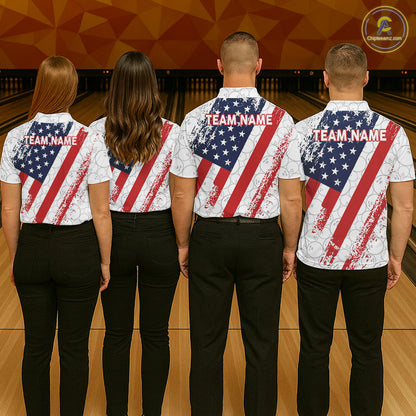 Red, white & blue American Flag Bowling Shirts For Men Custom patriotic Bowling Team Jersey NQS11292