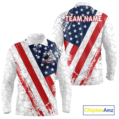 Red, white & blue American Flag Bowling Shirts For Men Custom patriotic Bowling Team Jersey NQS11292