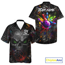 Load image into Gallery viewer, Colorful Skull bowling jerseys Bowling Hawaiian Shirt Custom Bowling Team shirts for bowlers NQS11293