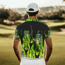 Load image into Gallery viewer, Mens golf polo shirts Green clover skull St Patrick&#39;s Day golf shirts custom green fire golf apparel NQS7055