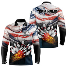 Load image into Gallery viewer, American flag Flame Bowling Polo, Quarter Zip shirts For Men custom patriotic bowling team jersey NQS9416