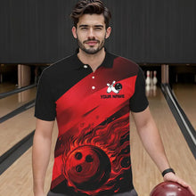 Load image into Gallery viewer, Black and Red Flame Bowling Shirts For Men Custom Flame Team Bowling Jerseys NQS9420