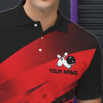 Black and Red Flame Bowling Shirts For Men Custom Flame Team Bowling Jerseys NQS9420