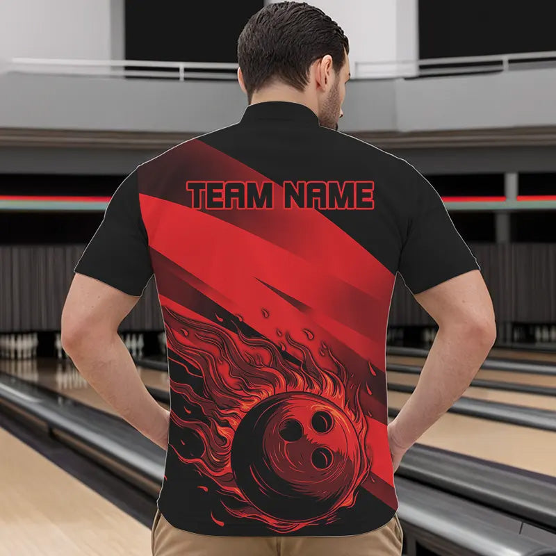 Black and Red Flame Bowling Shirts For Men Custom Flame Team Bowling Jerseys NQS9420