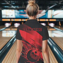 Load image into Gallery viewer, Black and Red Flame Bowling Shirts For Women Custom Flame Team Bowling Jerseys NQS9420