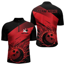 Load image into Gallery viewer, Black and Red Flame Bowling Shirts For Men Custom Flame Team Bowling Jerseys NQS9420