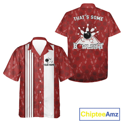 Funny Retro Hawaiian bowling shirts Custom That's some bowshit bowling button up shirts | Red NQS11509