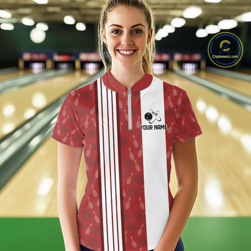 Customized Retro Bowling Team Shirts For Women That's some bowshit Funny Bowling Pattern Jerseys| Red NQS11509