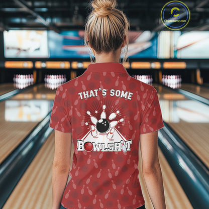 Customized Retro Bowling Team Shirts For Women That's some bowshit Funny Bowling Pattern Jerseys| Red NQS11509