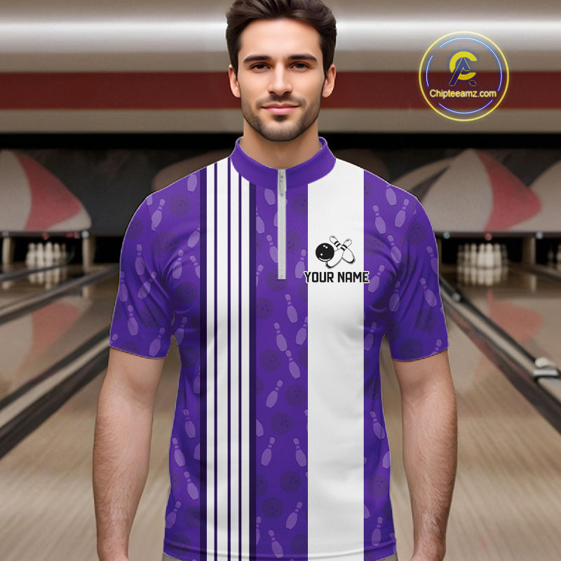 Custom Retro Bowling Team Shirts For Men That's some bowshit Funny Bowling Pattern Jerseys | Purple NQS11510