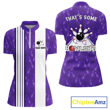 Custom Retro Bowling Team Shirts For Women That's some bowshit Funny Bowling Pattern Jerseys | Purple NQS11510