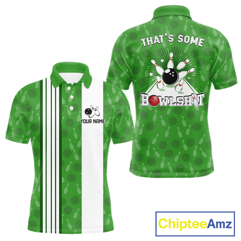 Custom Retro Bowling Team Shirts For Men That's some bowshit Funny Bowling Pattern Jerseys | Green NQS11511