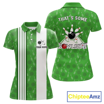 Custom Retro Bowling Team Shirts For Women That's some bowshit Funny Bowling Pattern Jerseys | Green NQS11511