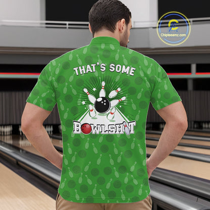 Custom Retro Bowling Team Shirts For Men That's some bowshit Funny Bowling Pattern Jerseys | Green NQS11511