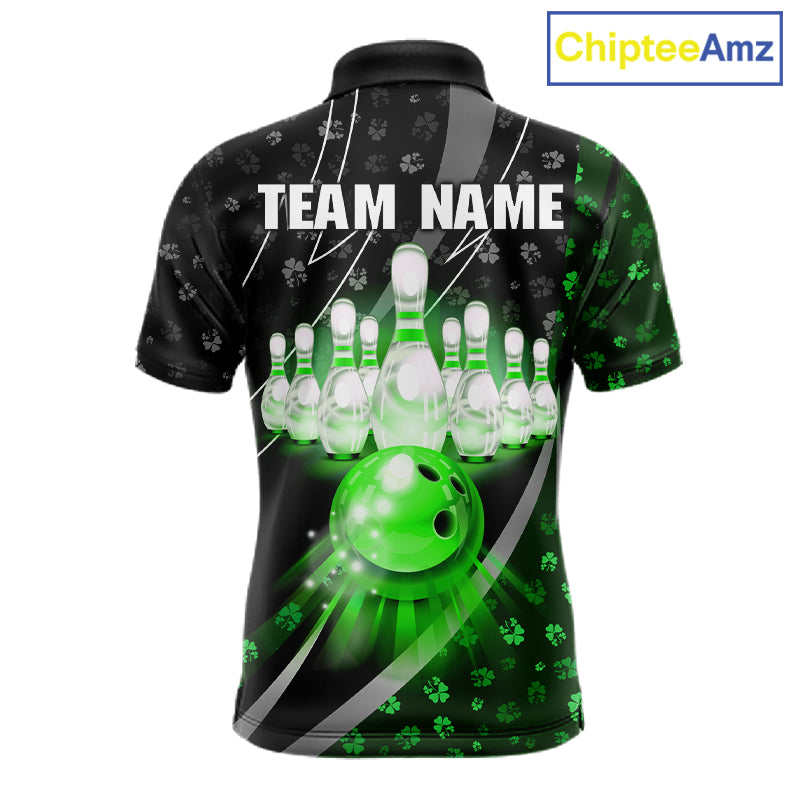 Black and Green Shamrock pattern Bowling Shirts for Men Custom St Patrick Team Bowling jerseys NQS11513