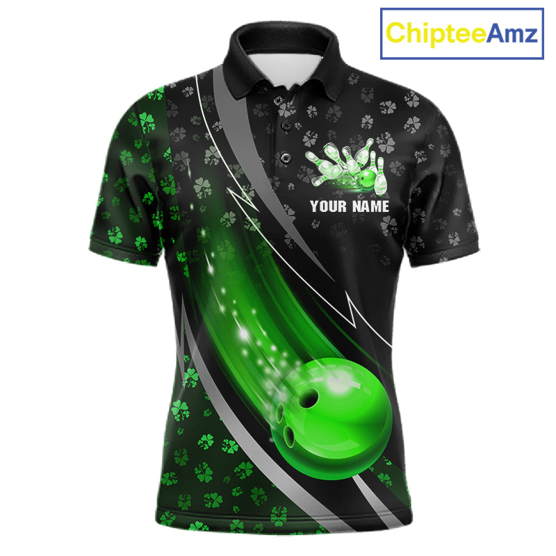 Black and Green Shamrock pattern Bowling Shirts for Men Custom St Patrick Team Bowling jerseys NQS11513
