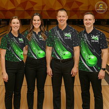 Load image into Gallery viewer, Black and Green Shamrock pattern Bowling Shirts for Women Custom St Patrick Team Bowling jerseys NQS11513