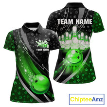 Load image into Gallery viewer, Black and Green Shamrock pattern Bowling Shirts for Women Custom St Patrick Team Bowling jerseys NQS11513