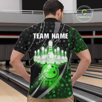 Black and Green Shamrock pattern Bowling Shirts for Men Custom St Patrick Team Bowling jerseys NQS11513