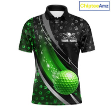 Load image into Gallery viewer, Black &amp; Green Shamrock pattern Golf Polo Shirts For Men Custom St Patrick team men's golf clothes NQS11514