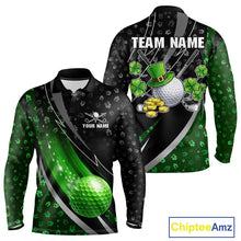 Load image into Gallery viewer, Black &amp; Green Shamrock pattern Golf Polo Shirts For Men Custom St Patrick team men's golf clothes NQS11514